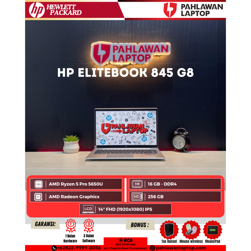 Laptop HP EliteBook 845 G8 AMD Ryzen 5 Pro 5000 Series/Ram 16GB/SSD 256GB/Layar 14"