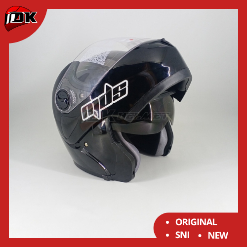 HELM MDS PRO RIDER SOLID BLACK GLOSSY MODULAR FULL FACE HITAM ORIGINAL FLIP UP DOUBLE VISOR
