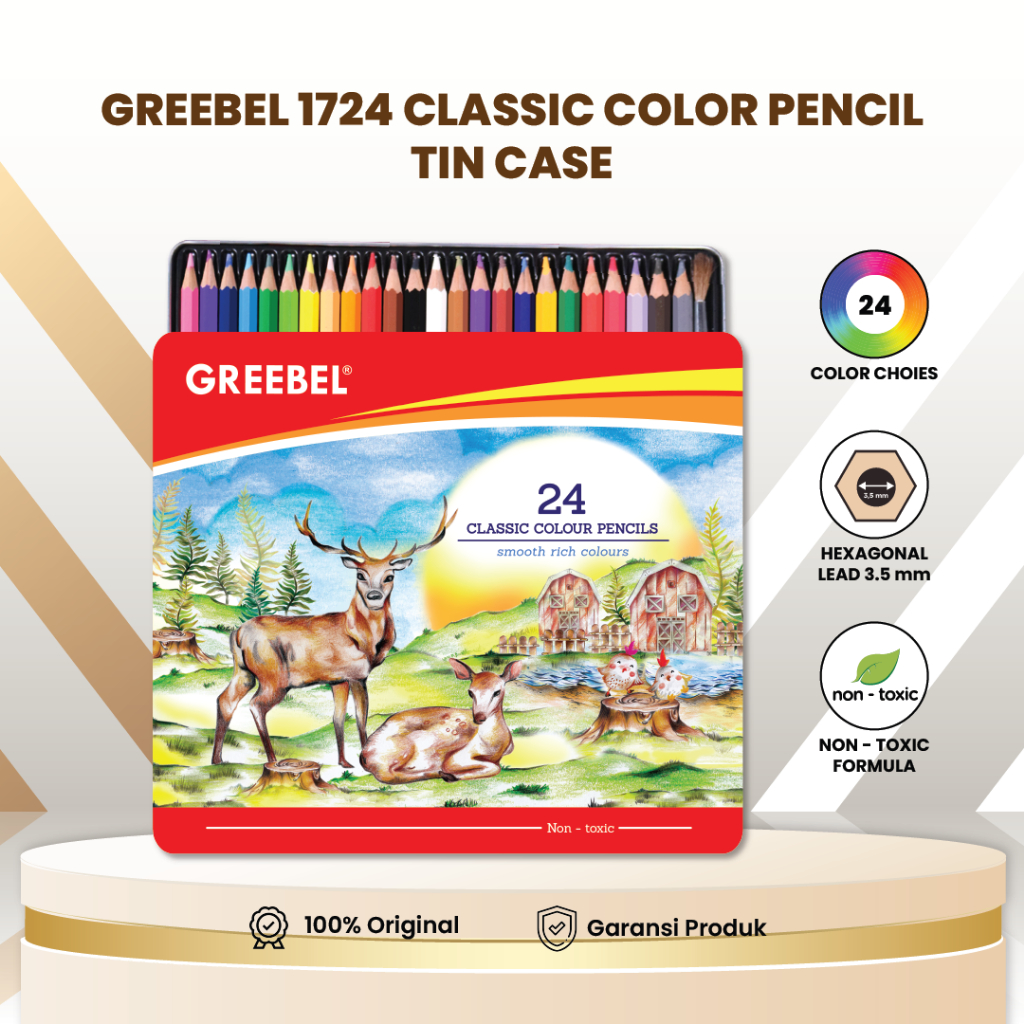 Pensil Warna 24 Warna Classic Greebel Kemasan Kaleng - Color Pencil Kemasan Premium Tin Case 1724
