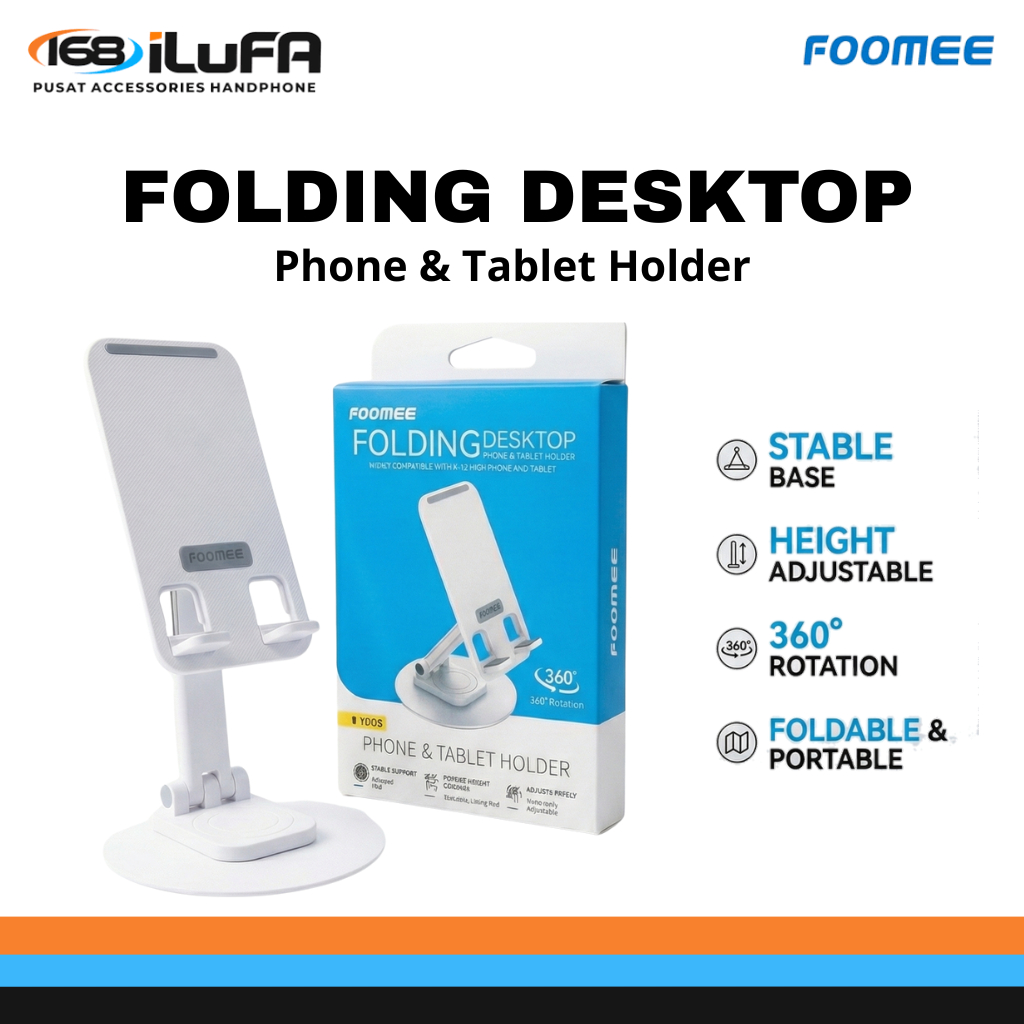 FOOMEE YD08 Stand Holder Desktop HP Tablet  - Dudukan Handphone, Tablet Rotate 360 Portabel