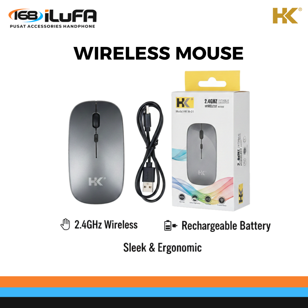 HK Wireless Mouse Tanpa Kabel - Mouse Bluetooth Laptop Rechargeable