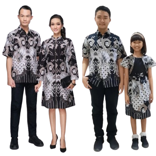 COUPLE BATIK FAMILY WARNA PUTIH COUPLE KELUARGA BATIK HITAM PUTIH SERAGAM BATIK KELUARGA