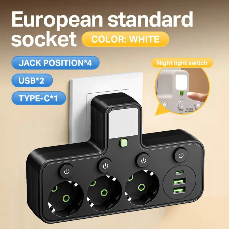 Stop Kontak Multi Outlets Expander Wall Socket Extender Adapter Eu Plug Lamp Led 3/4 Lubang Usb