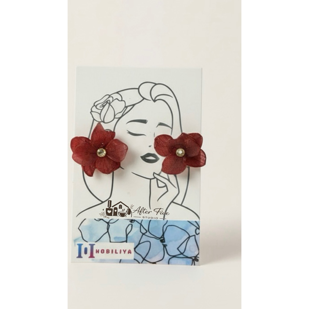 Anting tusuk handmade bunga kering hydrangea asli | Hydrangea studs
