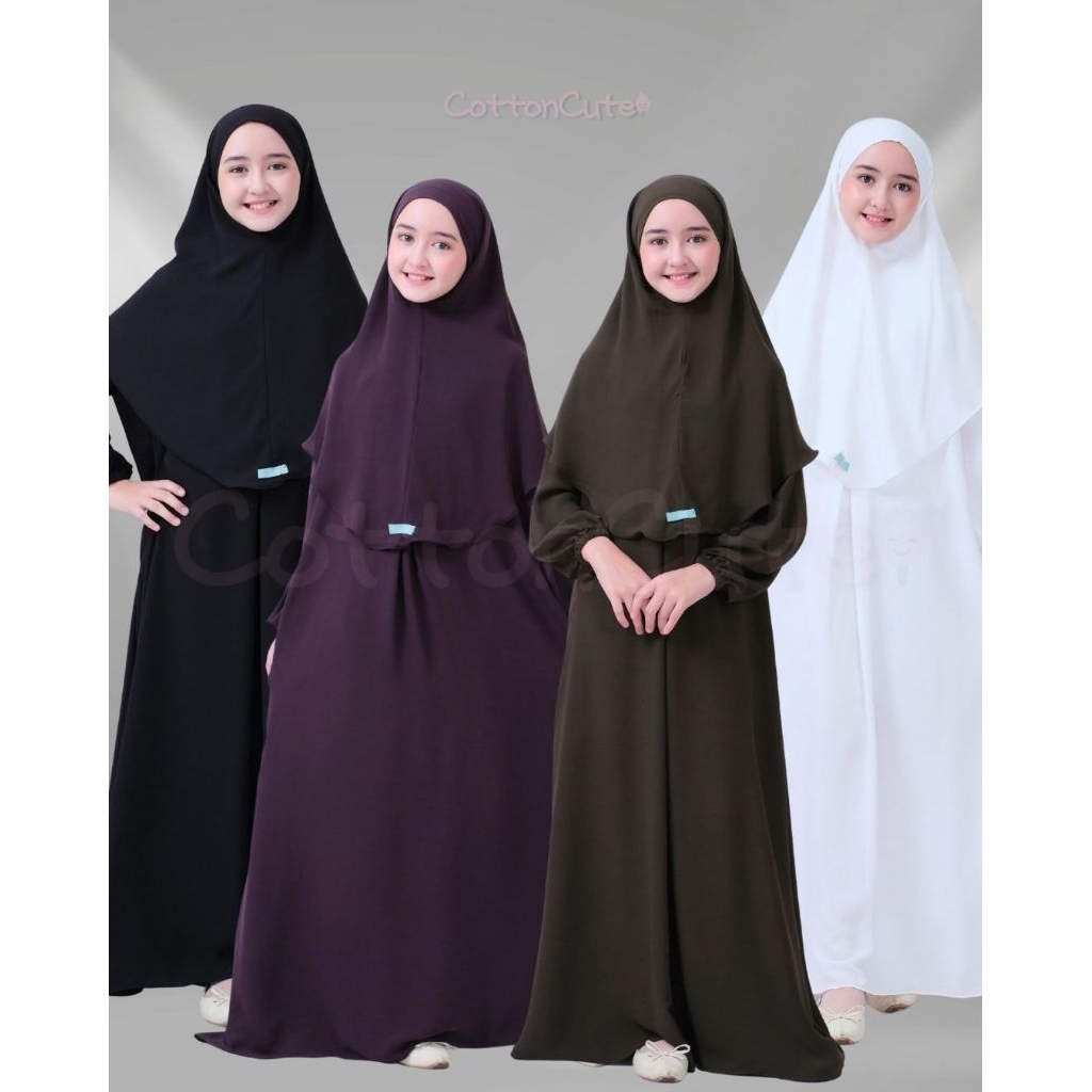 ZUNAIRA SYAR'I Setelan Gamis French Khimar Umroh Manasik Anak