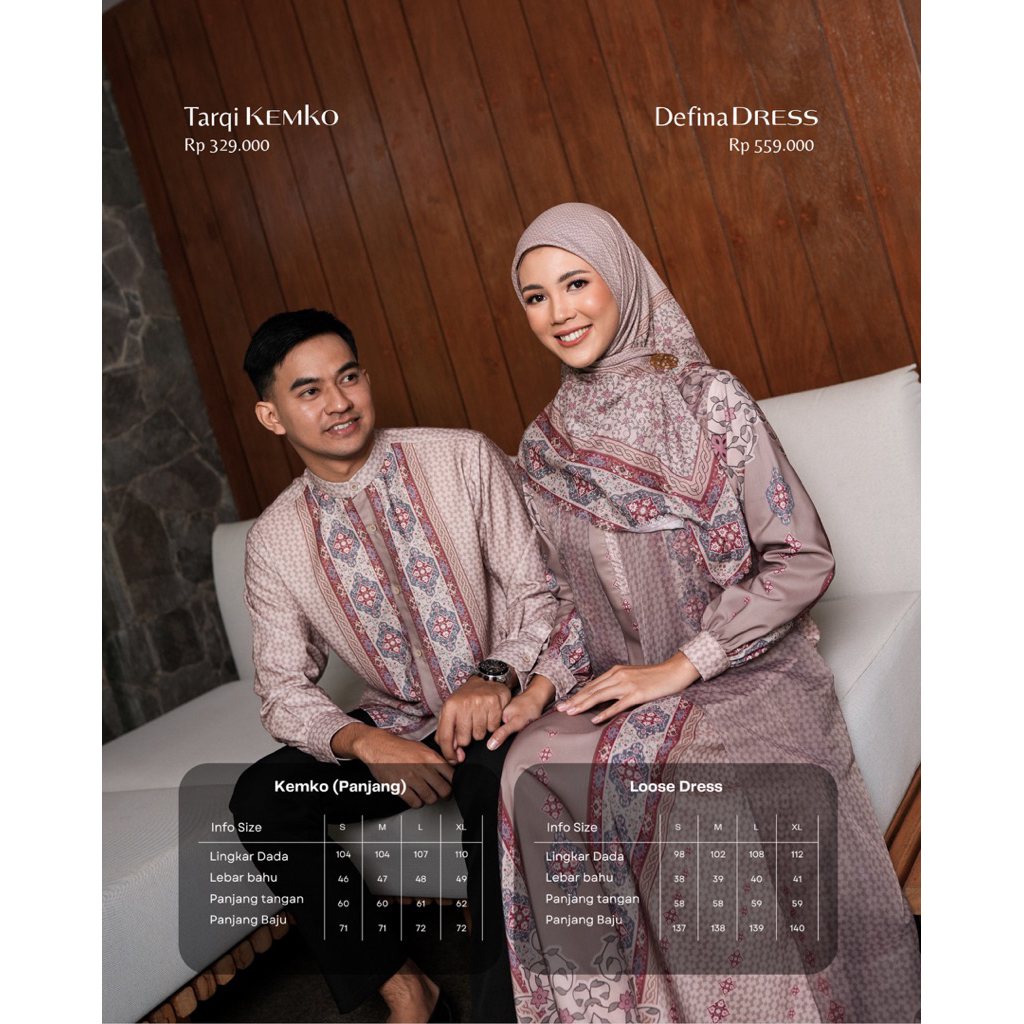Delia Hijab - Sarimbit Keluarga Lumiere Series Latte | Baju Hari Raya Dress Koko Muslim Wanita Pria 