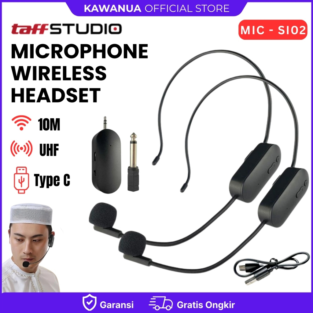 KS COD TaffSTUDIO Mic Wireless Bando Headset Mic Imam Masjid Mic Ngajar Tanpa Kabel Suara Jernih - S