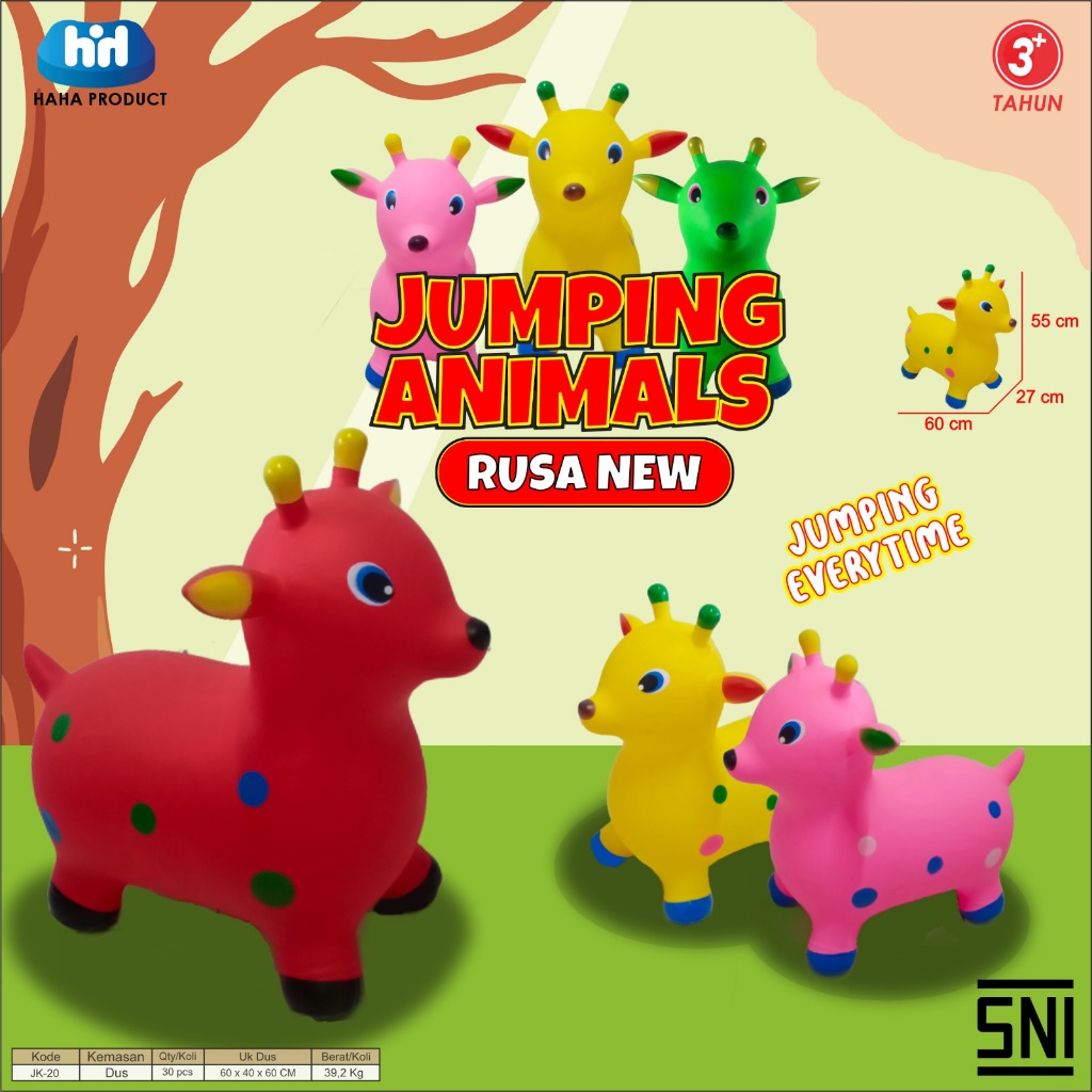 JUMBO!! TEBAL!! Mainan Animal Jumping Karet Rusa New Sound & Light