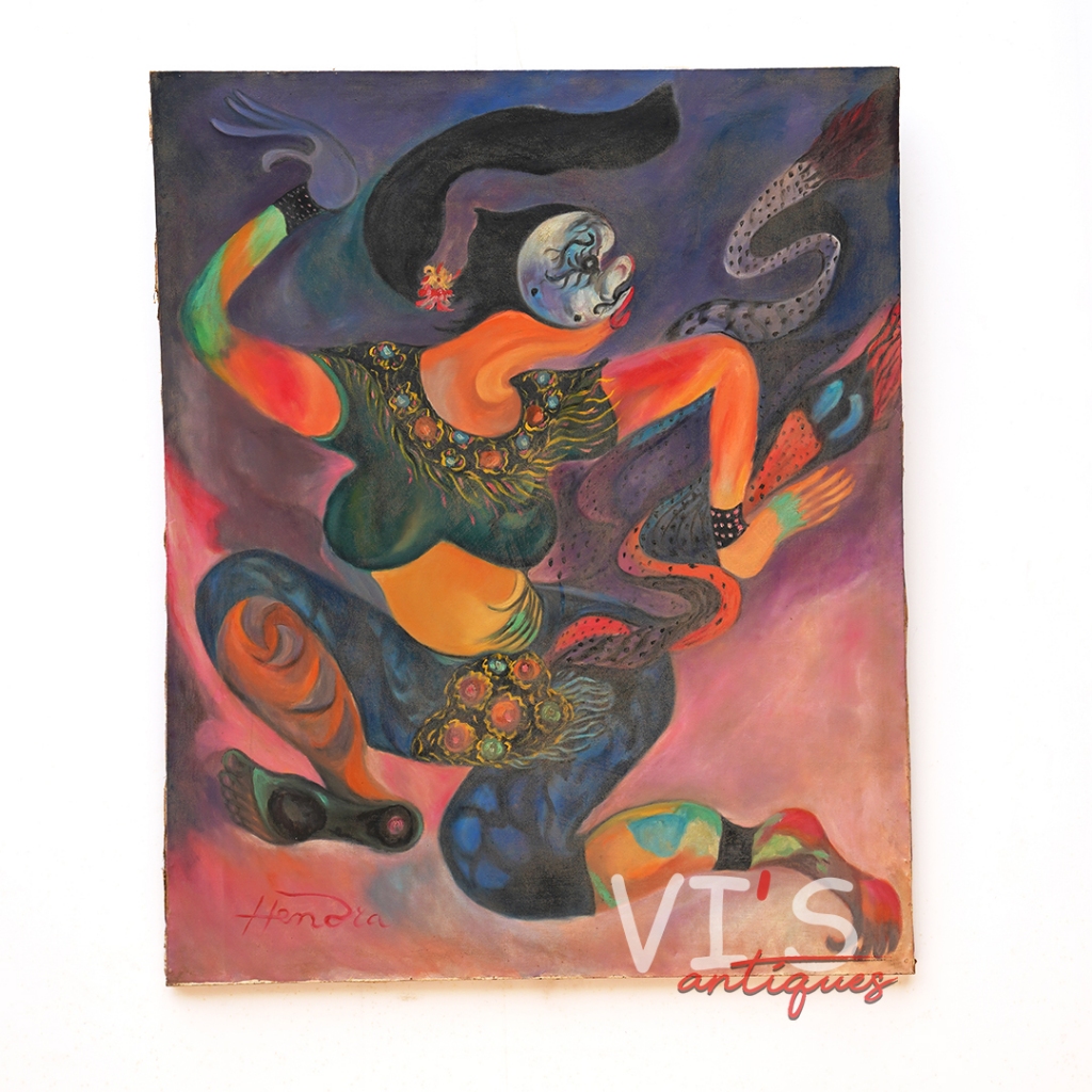Lukisan Hendra Gunawan Tari Topeng Oil On Canvas Antik Kuno