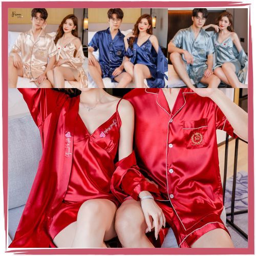 FDG Piyama Couple Satin Silk Premium / Piyama Short Pasangan / Baju Tidur Pasangan Dewasa BD95