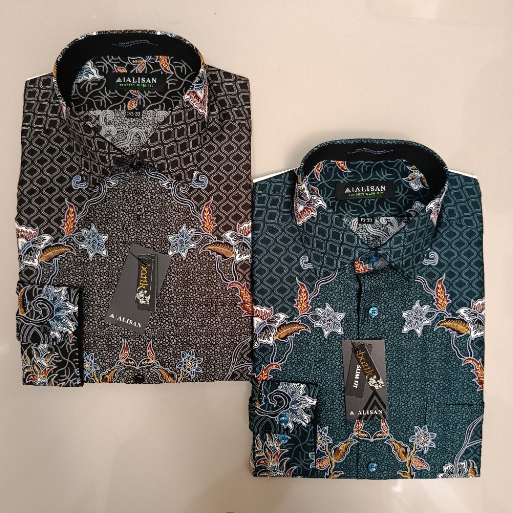 LENGAN PANJANG ALISAN Batik Printing Pria Motif Sayap Hijau/Hitam Slimfit