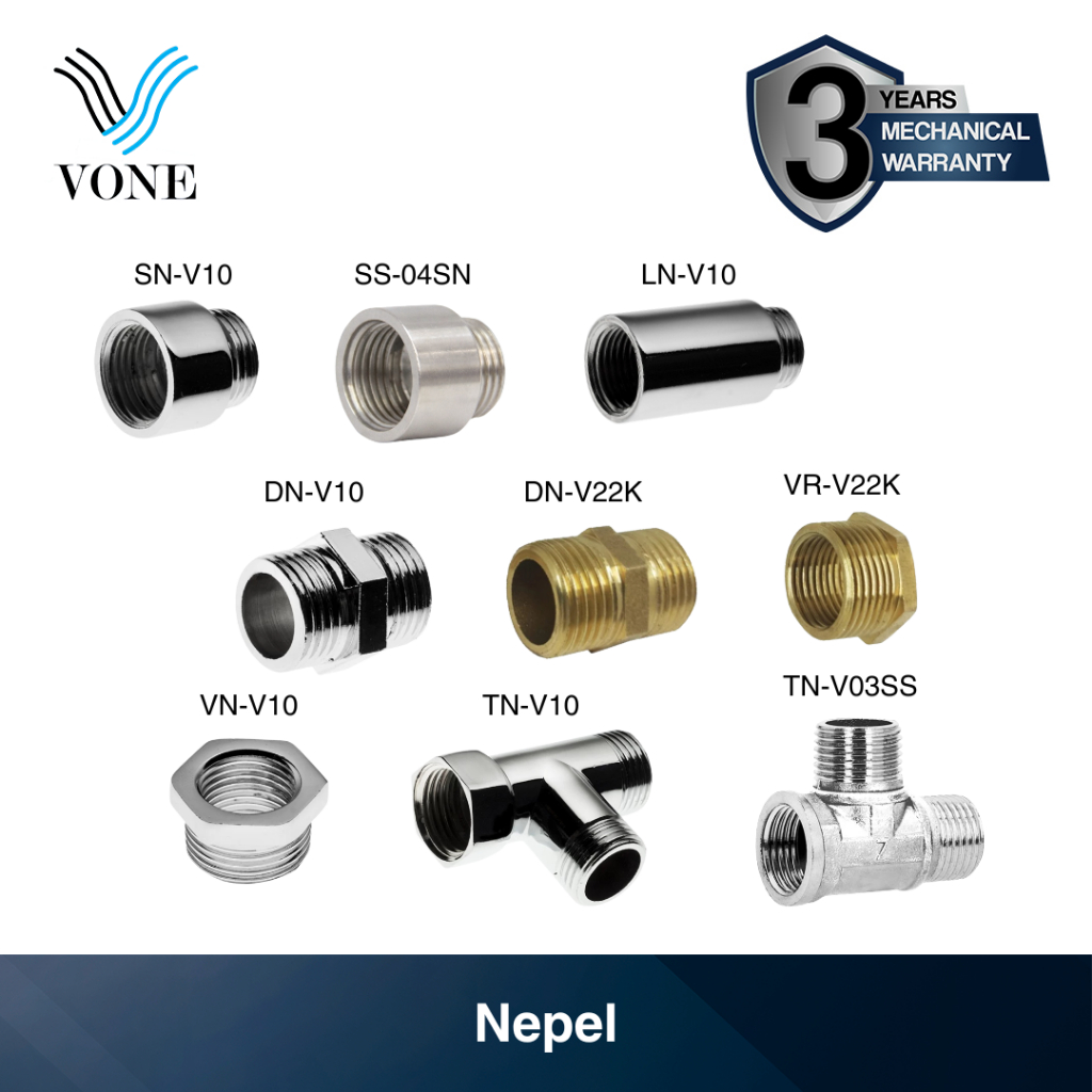 VONE Sambungan Nepel T Tee Volk Ring Shower Kloset Kran Stainless Kuningan