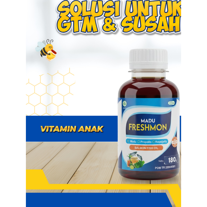 Madu Freshmon Ikan Salmon Omega 3 - Vitamin Nafsu Makan & Kecerdasan Otak Anak & Dewasa - Nutrisi Da