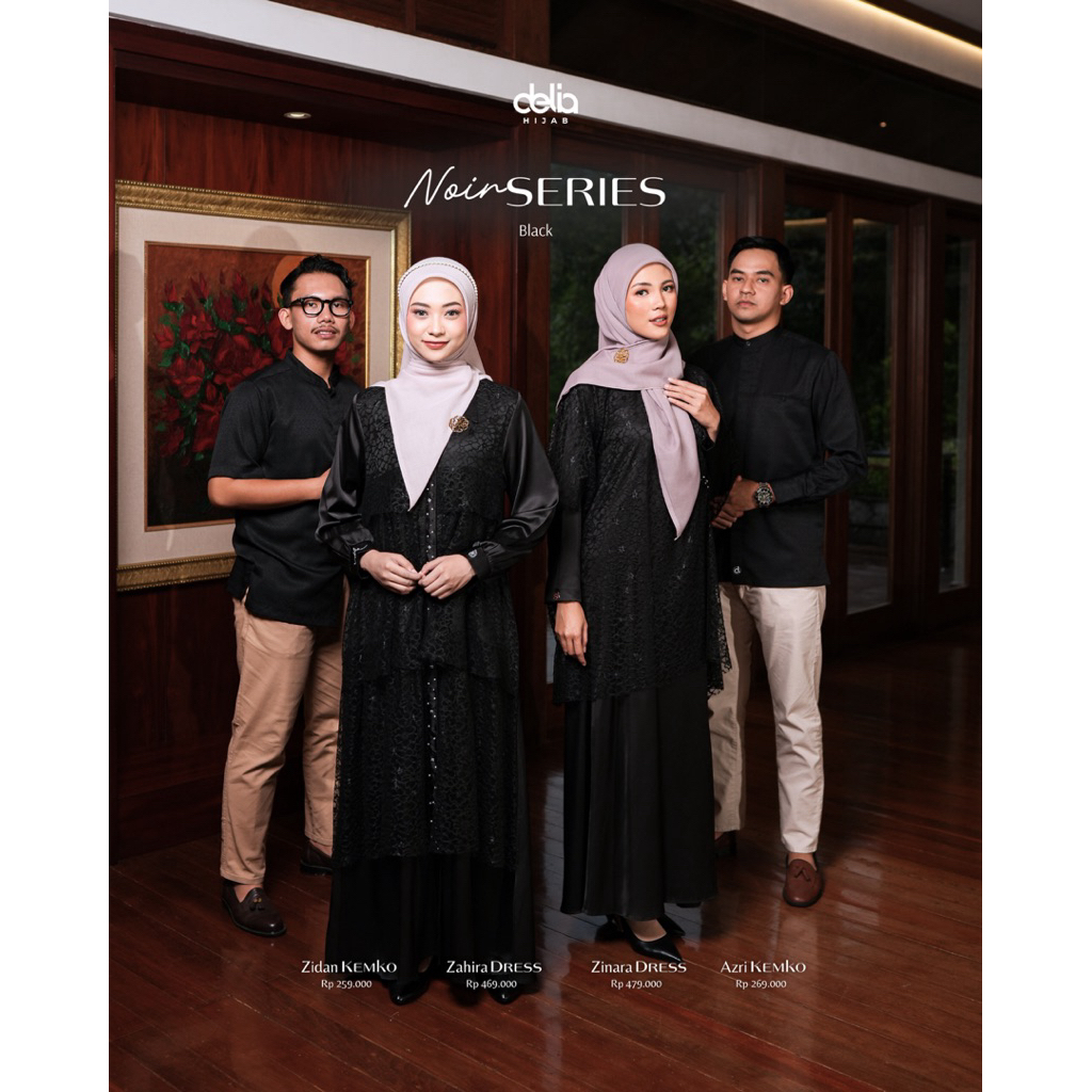 Delia Hijab Couple Dress Kemko Noir Series Black | Baju Hari Raya Dress Koko Muslim Wanita Pria