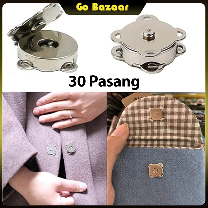 30 Pasang Kancing Magnet Jahit Import 14mm 18mm Kancing Magnet Tas Kancing Magnet Jahit Button Akses