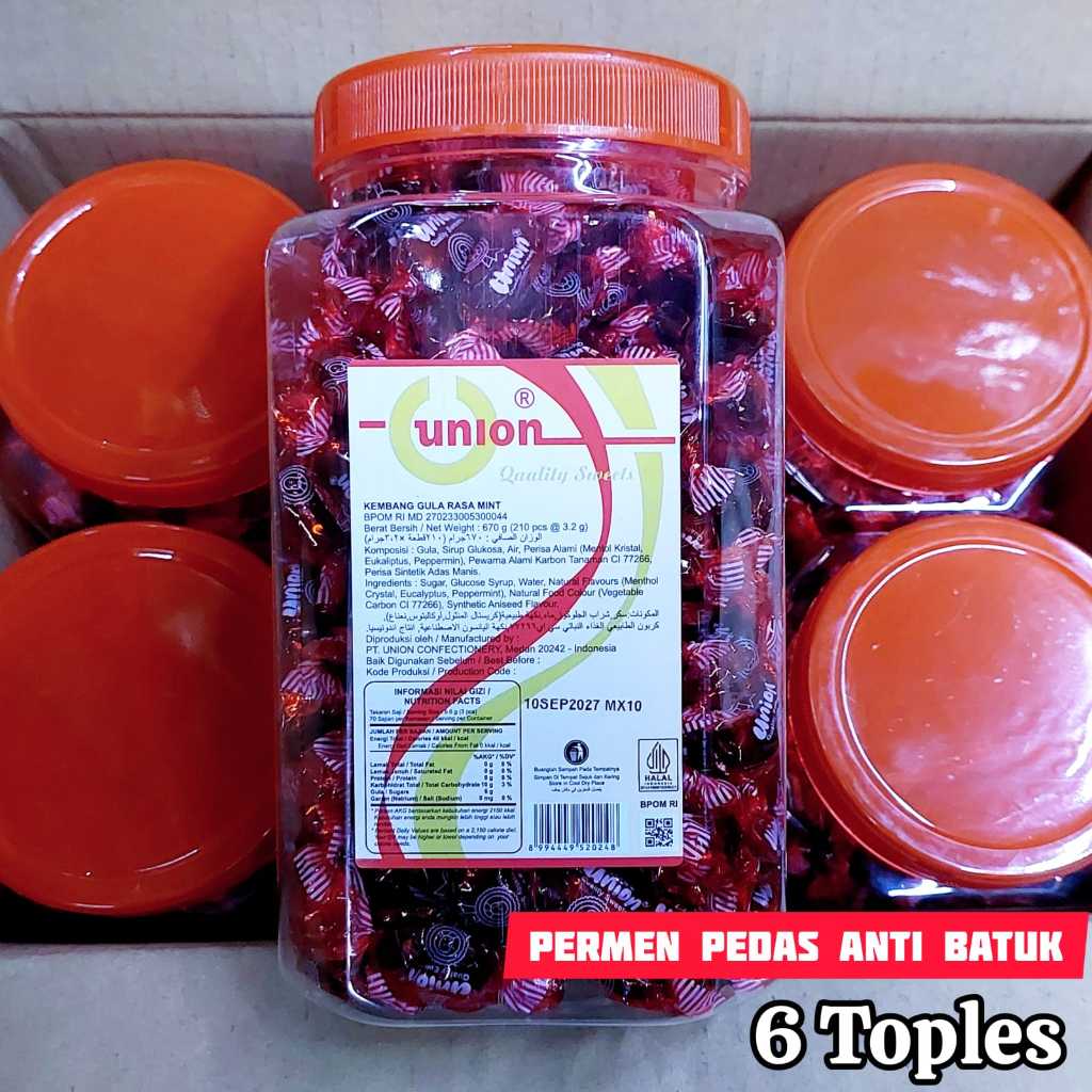 Sekarton 6 Toples Candy Mint Hitam Toples 670gr @210pcs Permen Hacks Pedas
