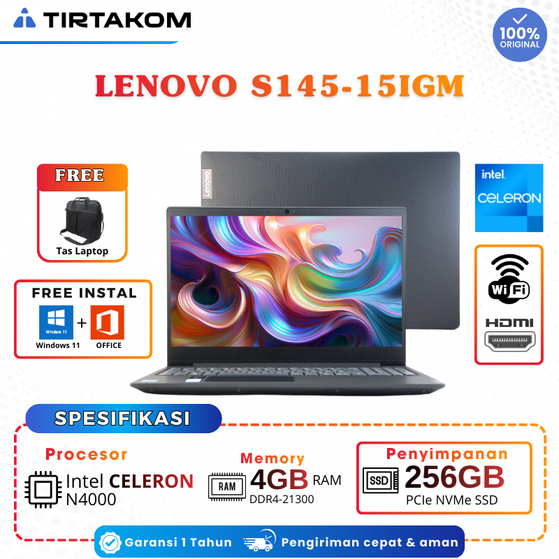 LAPTOP Lenovo S145-15IGM with Celeron N4000 and 256GB SSD