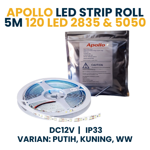 Lampu LED Strip Roll 5M 120LED 2835 5050 DC12V Apollo | Lampu Hias Dekorasi Rumah / Kamar / Plafon
