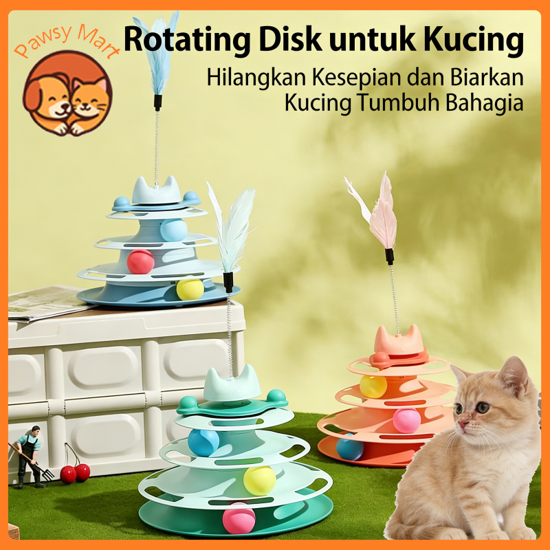 PawsyMart Interactive cat toy tower with 3 tier ball track Pet cat turntable Set
