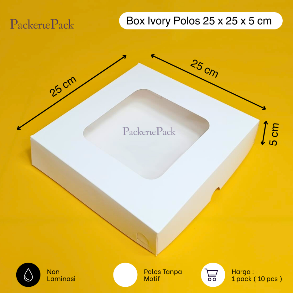 Dus Kotak Kue Ivory Polos 25x25x5 cm Putih Polos Ivory Box Brownies, Pizza, Pie 25 x 25 x 5 Premium 