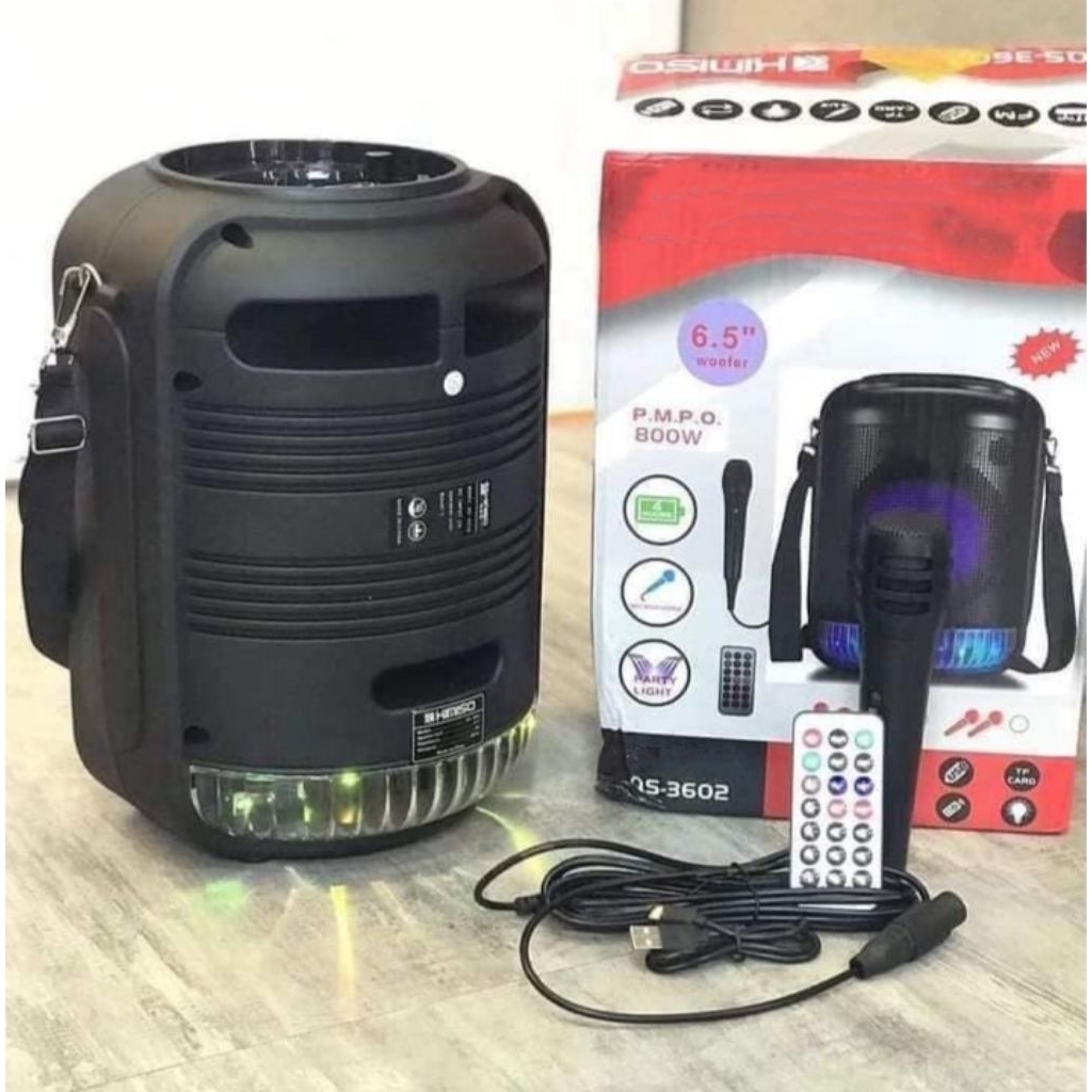Speaker Portabel Bluetooth QS-3602 Lampu Party 6,5inch PMPO 2000W Suara Bass Mantap + Mic Karaoke