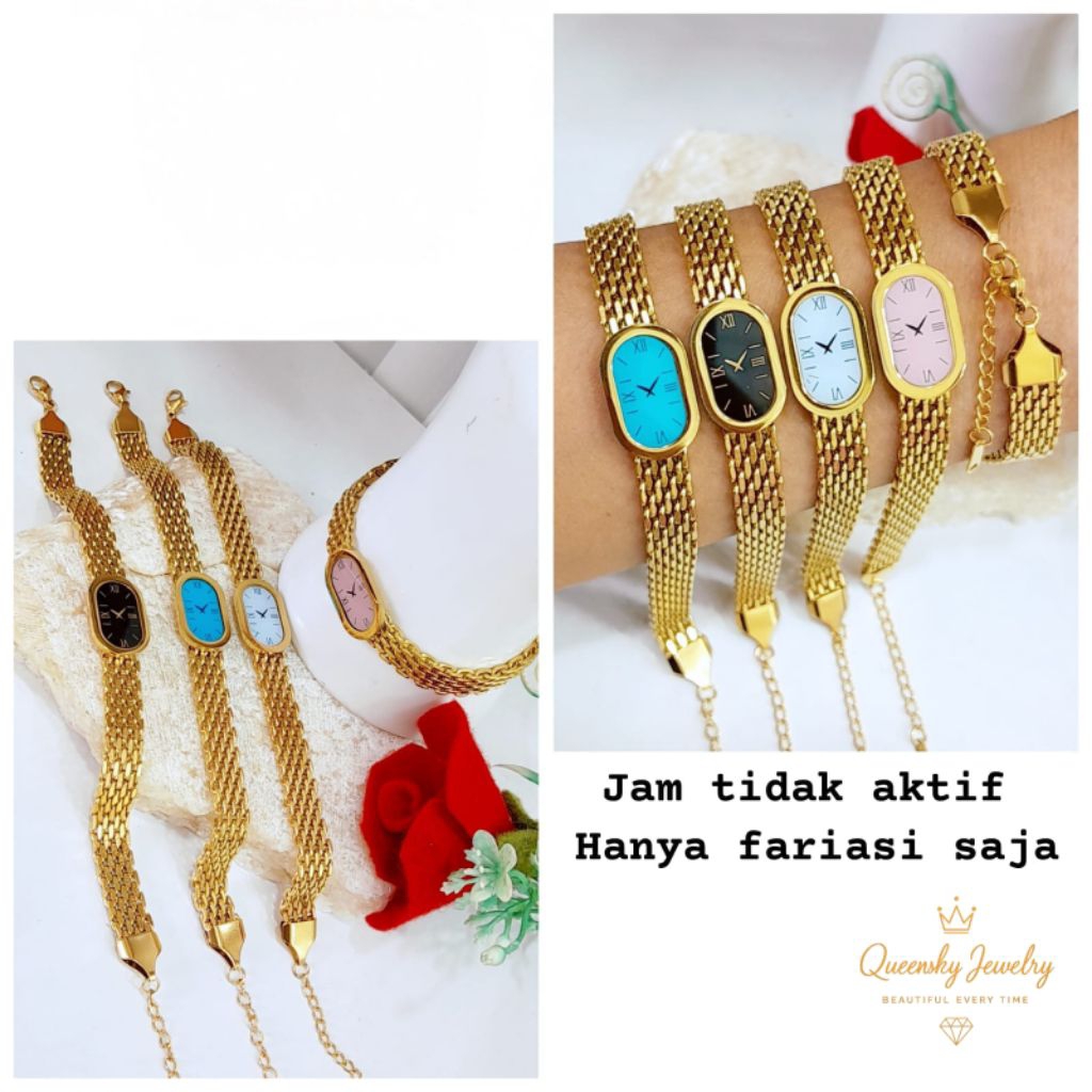 QUEENSKYJEWELRY - Gelang Titanium gold jam tangan rantai 001 premium