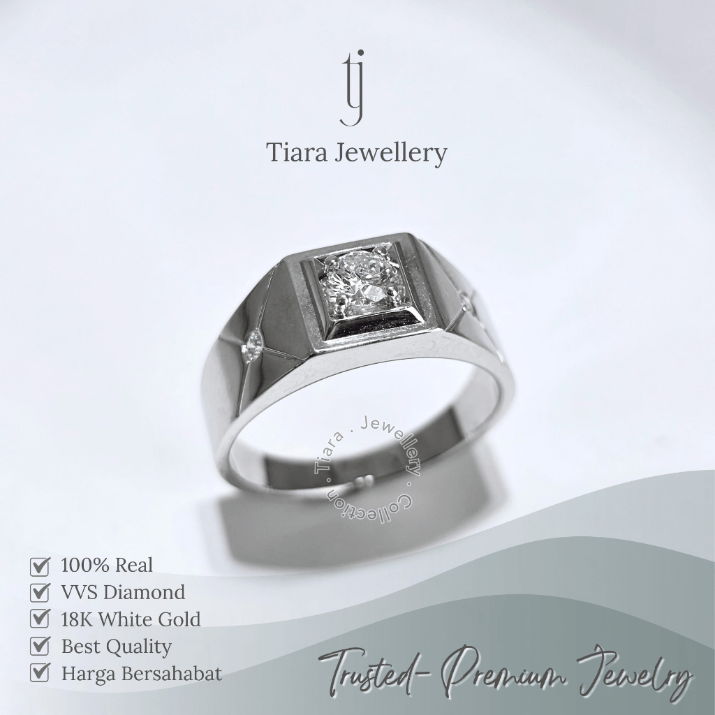 Tiara Jewellery - Cross VVS Diamond Men's Ring 18K White Gold Premium Jewelry [MF75] / Cincin Cowok 