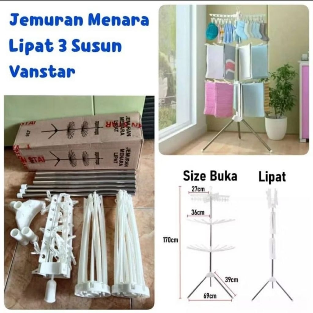 Jemuran Menara 3 Tingkat / Rak Pengering Pakaian / Gantungan Baju Anak / Jemuran Pakaian Bayi 3 Susu