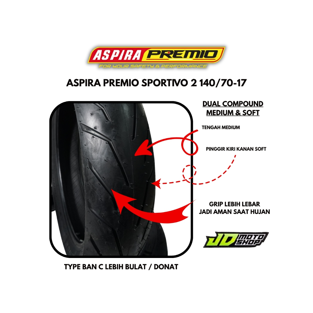 BAN ASPIRA PREMIO SPORTIVO 2 140/70-17 MEDIUM COMPOUND 140 70 17 TUBELESS PRODUKSI TAHUN TERBARU