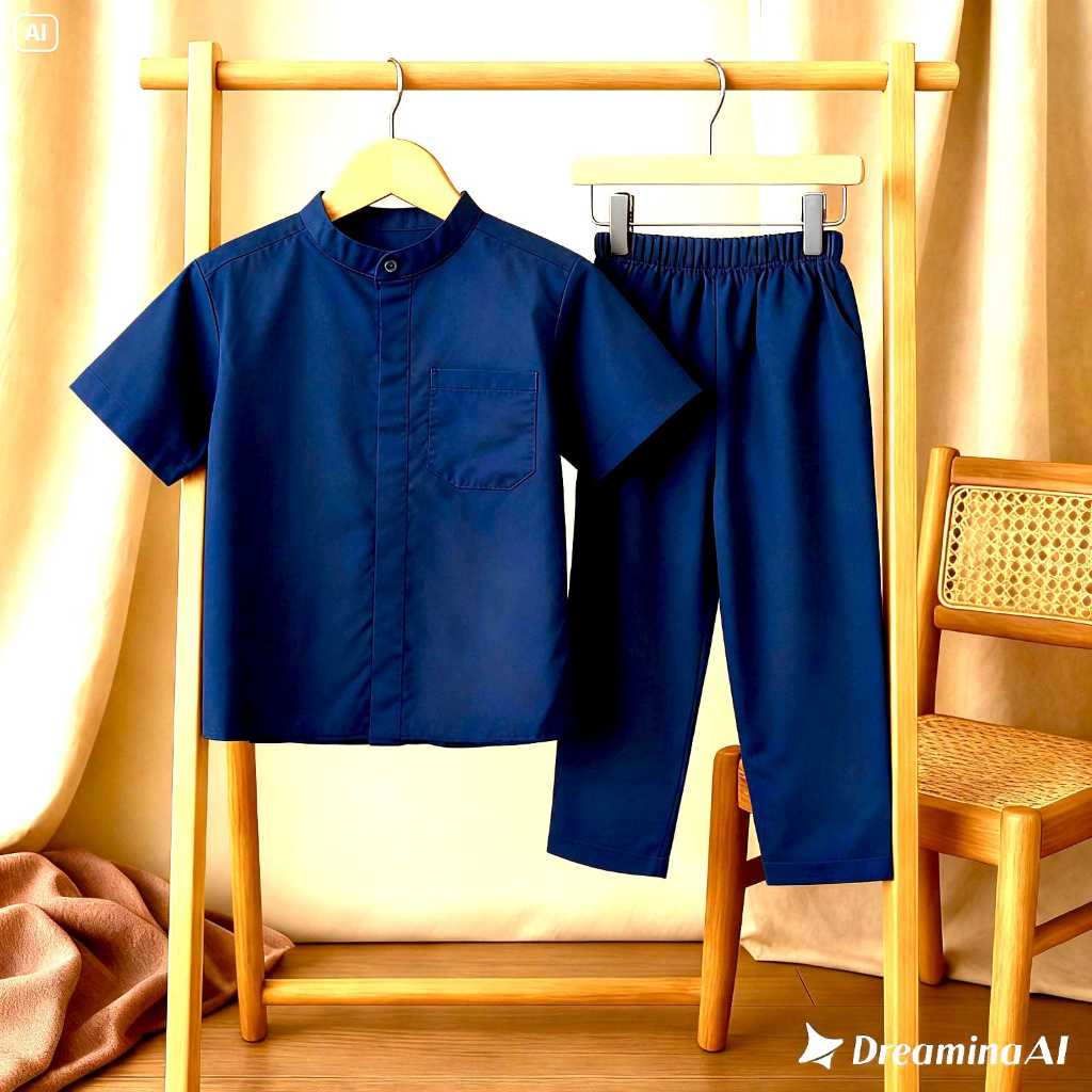 Baju Koko Anak Laki Kombinasi Warna Hitam Putih Setelan Muslim Modis untuk Ngaji & Lebaran Kurta