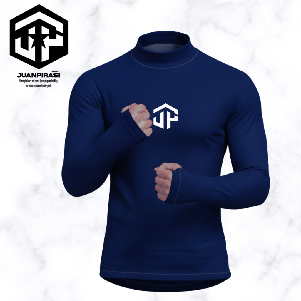 Juanpirasi Sport Baselayer Navy Lubang Jari AllSport – Manset Olahraga | Cocok Lari, Gym, Sepak Bola