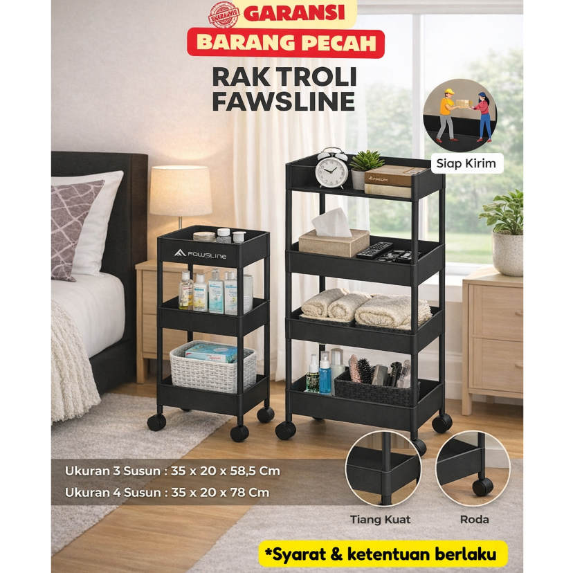 RAK TROLI RODA KOKOH ANTI-KARAT / ANTI-PECAH / AMAN PENGIRIMAN / RAK SUSUN TROLI HITAM / RAK TROLI /