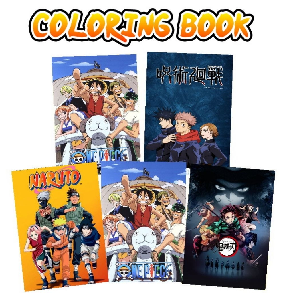 Coloring book anime one piece/ buku mewarnai naruto/ Coloring book jujutsu kaisen/ buku mewarnai dem