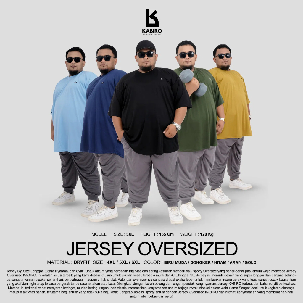 Jersey Oversized KABIRO Baju Oversize Olahraga Sporty Pria Dewasa Jumbo Big Size Bahan Dryfit Ukuran