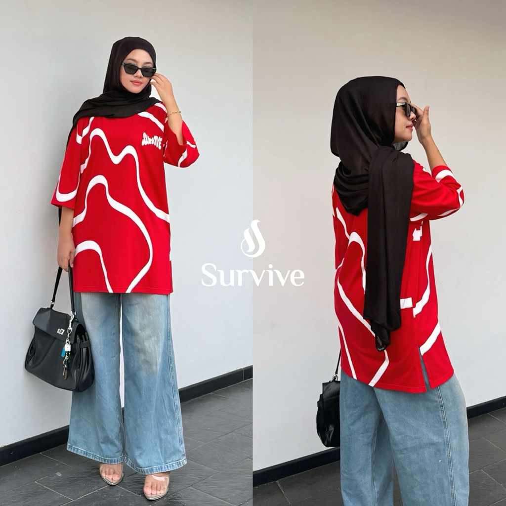 Survive ~ Kaos Tunik Wanita “Gelombang Series” Oversizs