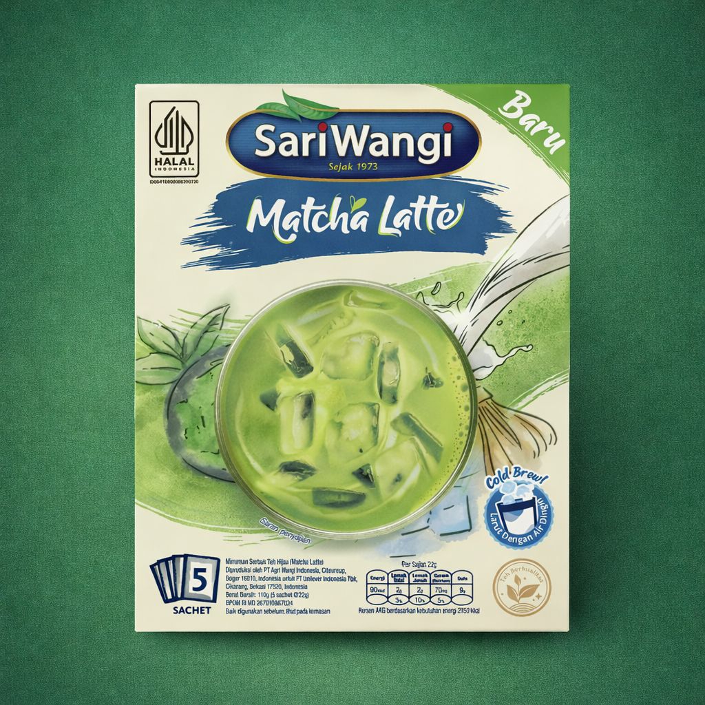 SariWangi Matcha Latte Box (5 Sachet x 22g) - Minuman Bubuk Teh Hijau Creamy - Cold Brew