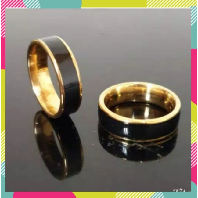 1 pcs cincin titanium motif hitam list gold cincin pria wanita unisex