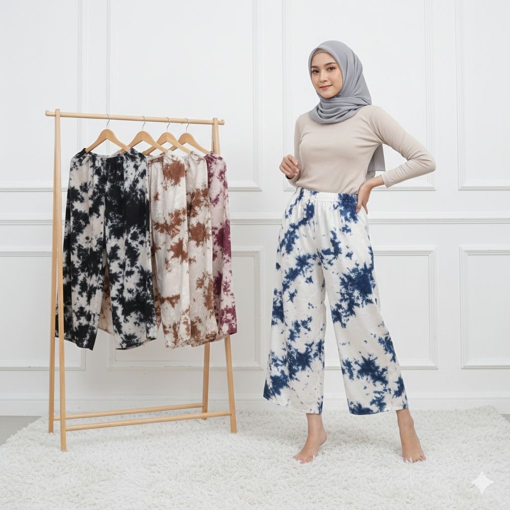 Celana Tidur Kulot Panjang Tie Dye Bahan Rayon