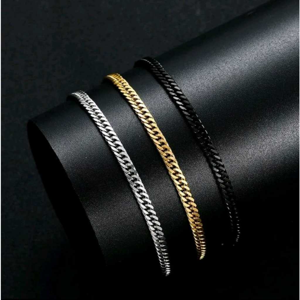 GELANG RANTAI TITANIUM KECIL DENGAN MODEL ELEGANT ANTIKARAT DAN LUNTUR DENGAN WARNA GOLD SILVER HITA