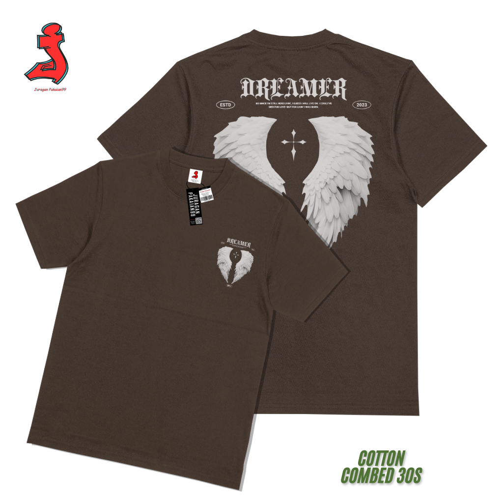 Jp99 Baju Kaos Distro Motif Dreamer Oblong Warna Coklat Pria Wanita Katun Combed 30s