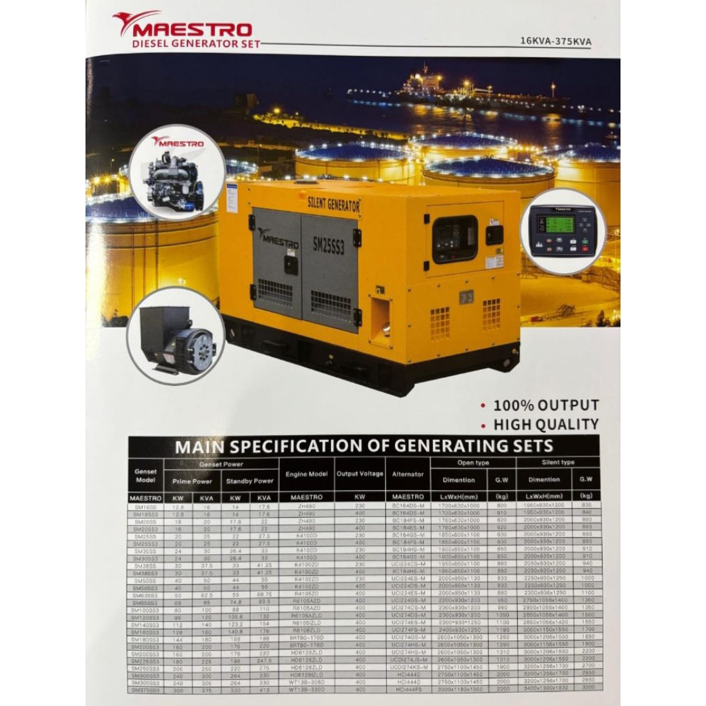 diesel generator set maestro 16kva-375kva