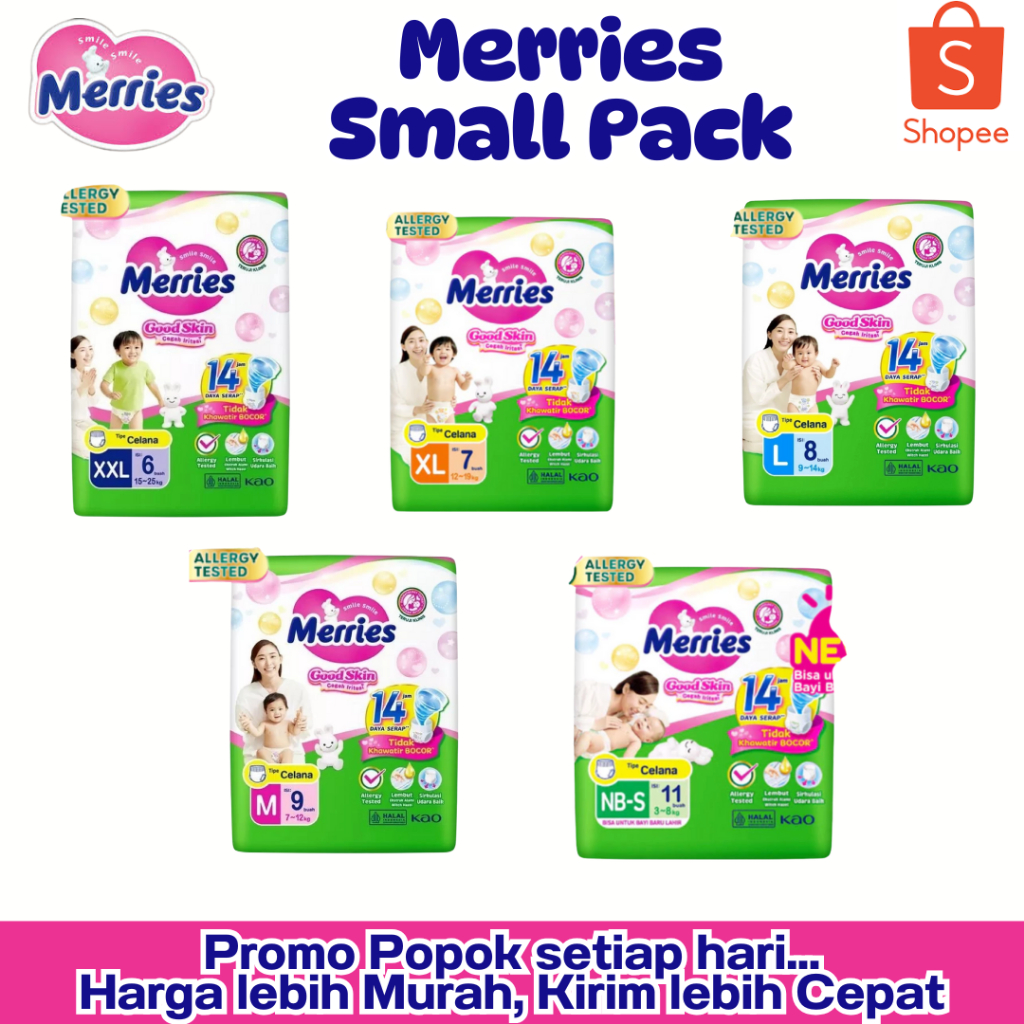 POPOK MERRIES GOOD SKIN SMALL PACK NBS 11/M9/L8/XL7/XXL6 - POPOK BAYI - POPOK SEKALI PAKAI