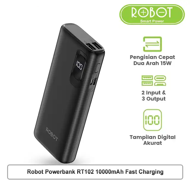ROBOT Powerbank Fast Charging RT102 Kapasitas 10000mAh