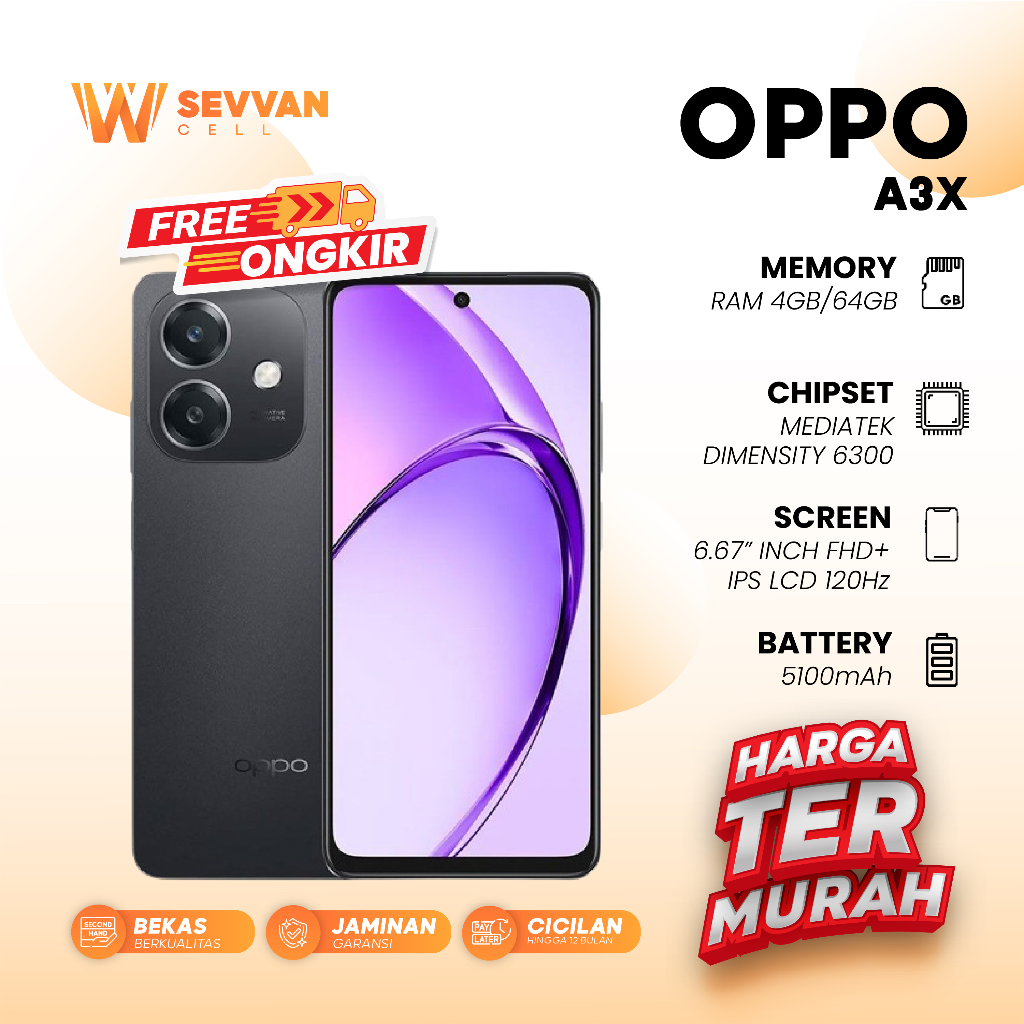 Handphone Oppo A3x Ram 4 64GB