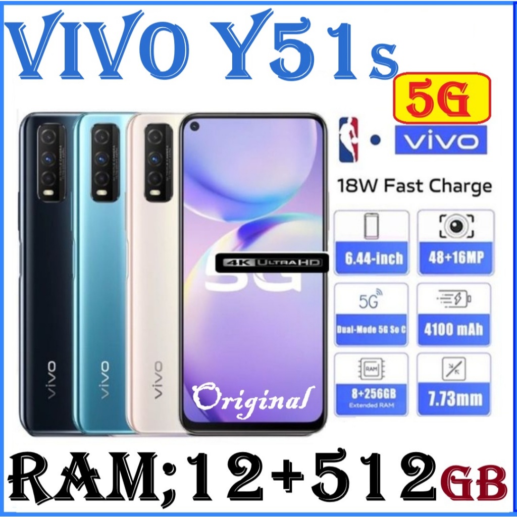(COD) (ORi) BERGARANSI Hp VIVO Y51s (5G) RAM 12+512GB & 8+256GB | Layar 6,53inci || Camera 48MP || B