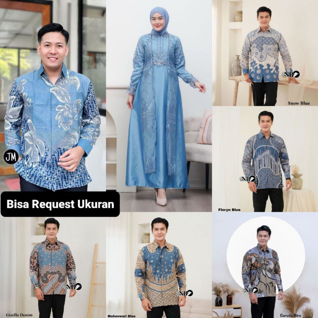 SET ANISA DRESS DENIM ORI COUPLE KEMEJA PREMIUM / CUSTOM ANAK & JUMBO / BAJU SERAGAM BATIK PASANGAN 