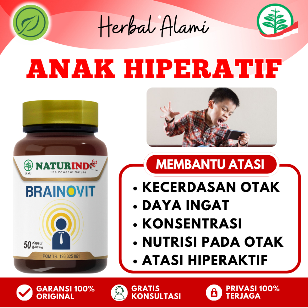 BRAINOVIT Obat Herrbal Anak Hiperaktif Kecerdasan Otak Suplemen Daya Ingat Anak & Dewasa NATURINDO