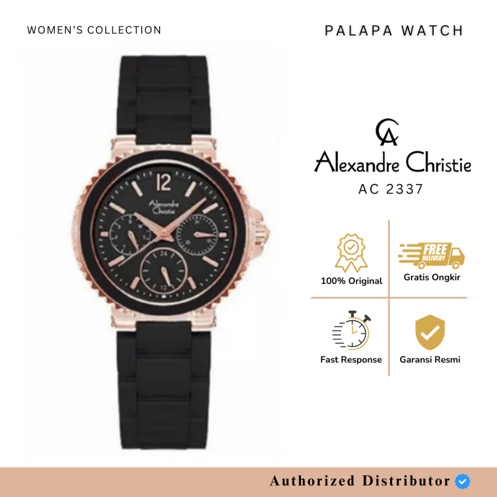 Jam Tangan Wanita Alexandre Christie AC 2337 / AC2337 Ceramic Rosegold Black Original