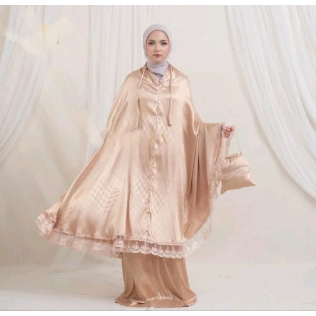 Terbaru special idul Fitri mukena dewas embos full renda emas 2in1 premium