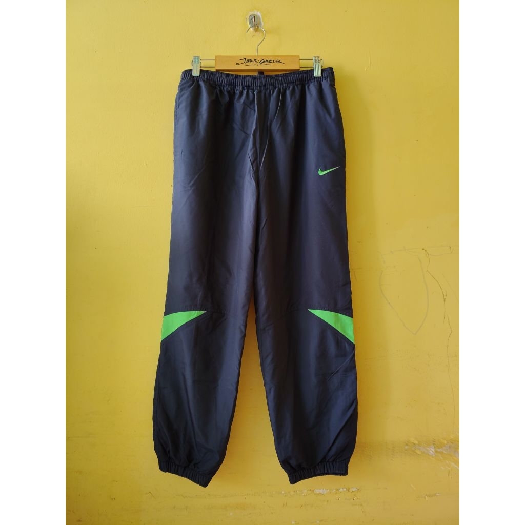 (Celana Branded) Vintage 90s Nike Men's Navy Neon Green Track Pants Korea Made